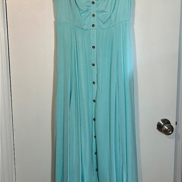 NWOT Torrid Textured Seafoam green button down Woven Midi Dress adjust strap 4X - Picture 6 of 7
